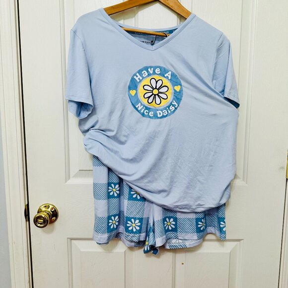 LIFE IS GOOD 2-PIECE HAVE A NICE DAISY SHIRT AND SHORTS PAJAMA SET - Picture 1 of 12